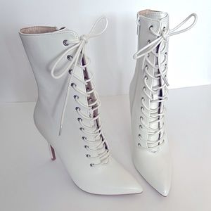 Lace Up Faux Leather Stiletto Booties